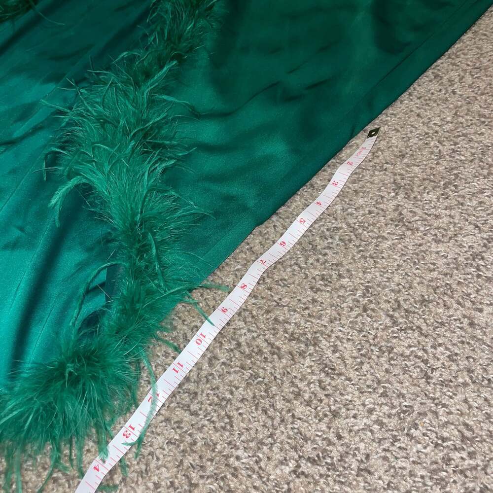 Perrin Emerald Green Feather Dress High Slit Gown, - Picture 7 of 11